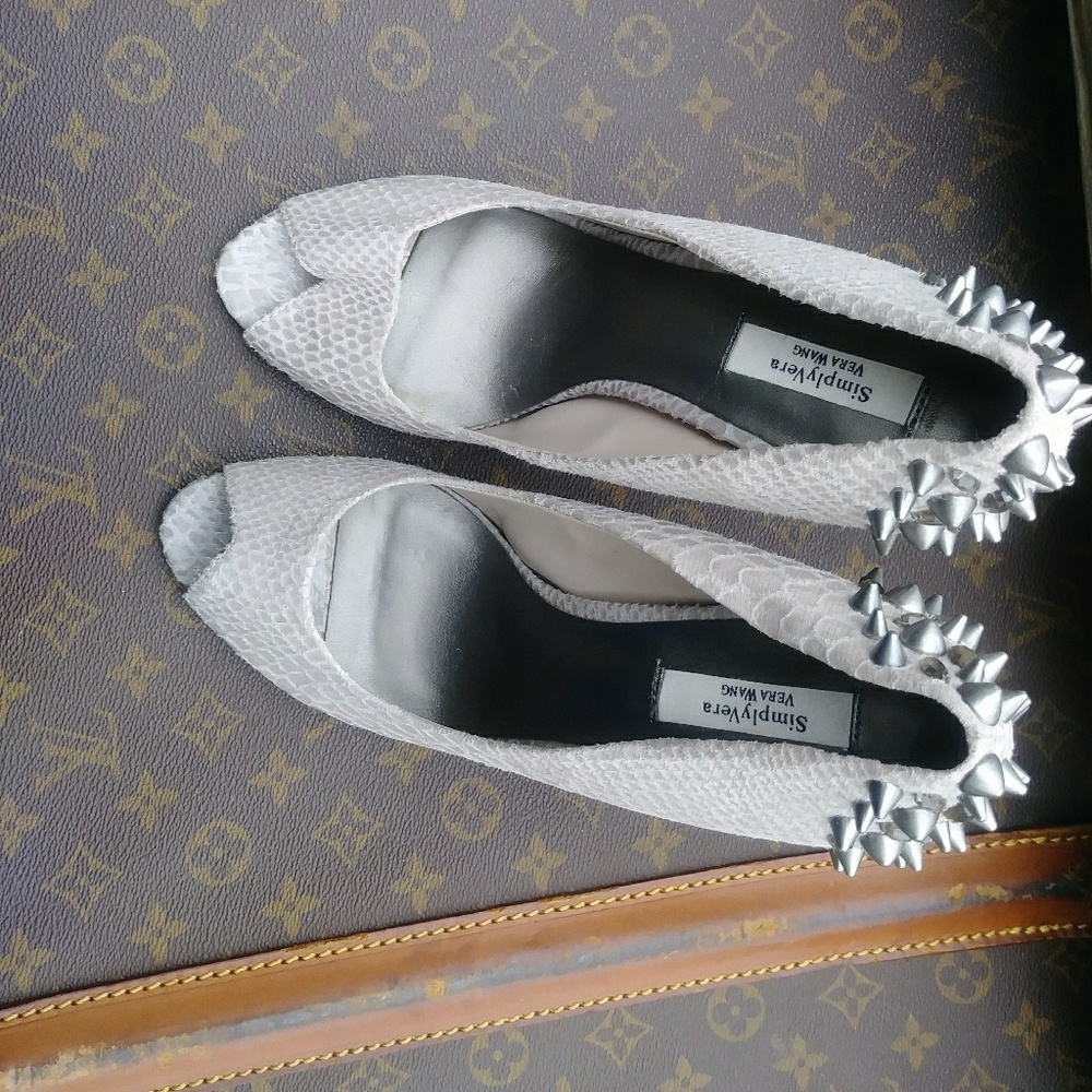 Vera Wang Stud And Crystal Heels snake print